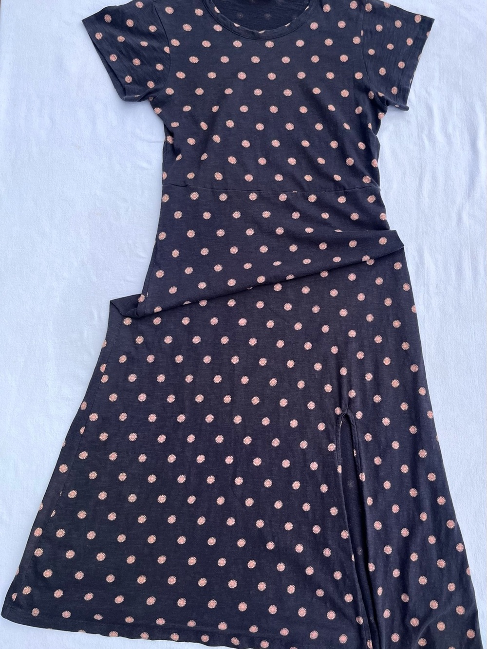 Women’s Dark Blue Midi Dress with Pink Polka Dots